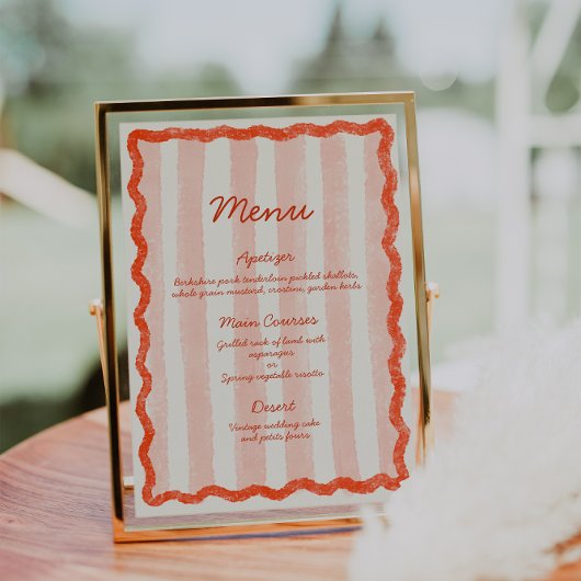 Whimsical Modern Roze & Rood Wedding Menu Kaart