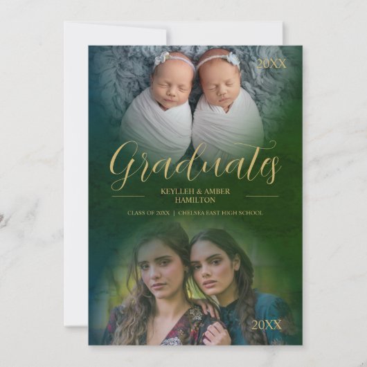 Whimsical Modern Script 2 Foto's zijn tweelingen Kaart (Voorkant)