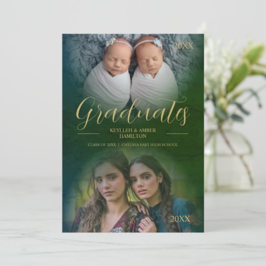 Whimsical Modern Script 2 Foto's zijn tweelingen Kaart (Staand voorkant)