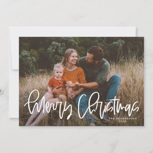 Whimsical Modern Script Merry-kerstfoto Feestdagenkaart (Voorkant)