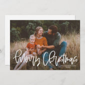 Whimsical Modern Script Merry-kerstfoto Feestdagenkaart (Voorkant / Achterkant)