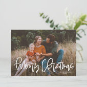 Whimsical Modern Script Merry-kerstfoto Feestdagenkaart (Staand voorkant)