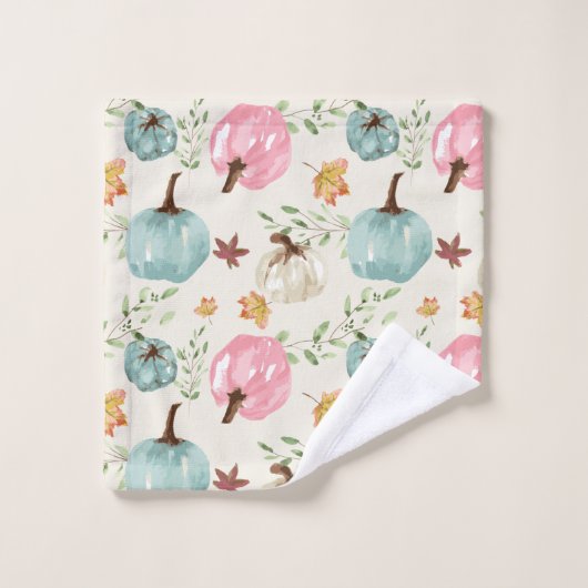 Whimsical Modern waterverf herfst pompoen geblader Bad Handdoek (Wasdoekje)