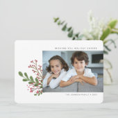 Whimsical Modern Winter Greenery 3 Foto Feestdagenkaart (Staand voorkant)