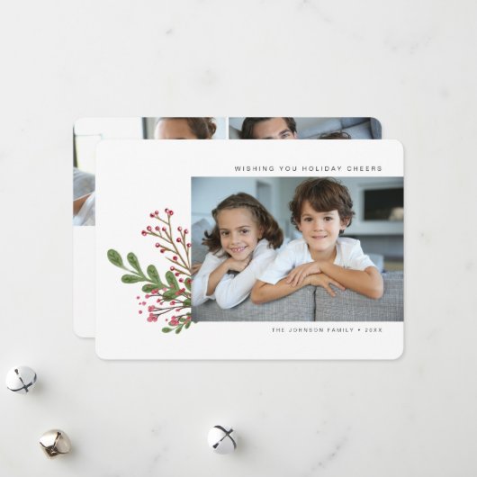 Whimsical Modern Winter Greenery 3 Foto Feestdagenkaart (Voorkant / Achterkant in situ)