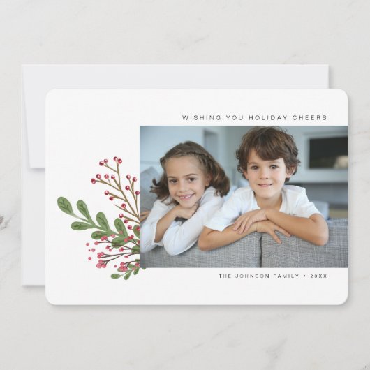 Whimsical Modern Winter Greenery 3 Foto Feestdagenkaart (Voorkant)