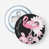 Whimsical Modern Zwart Roze Flamingo Button Flesopener (Voorkant)