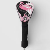 Whimsical Modern Zwart Roze Flamingo Golfheadcover (Voorkant)