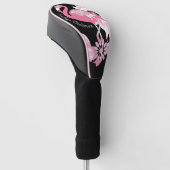Whimsical Modern Zwart Roze Flamingo Golfheadcover (Schuin)