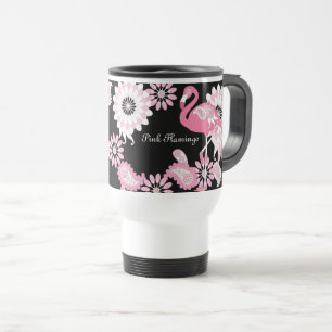 Whimsical Modern Zwart Roze Flamingo Reisbeker