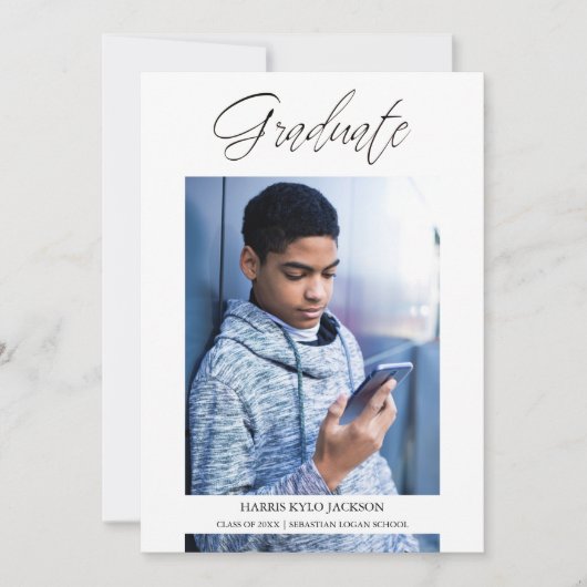 Whimsical Moderne Afstuderen Calligraphy Foto Kaart (Voorkant)