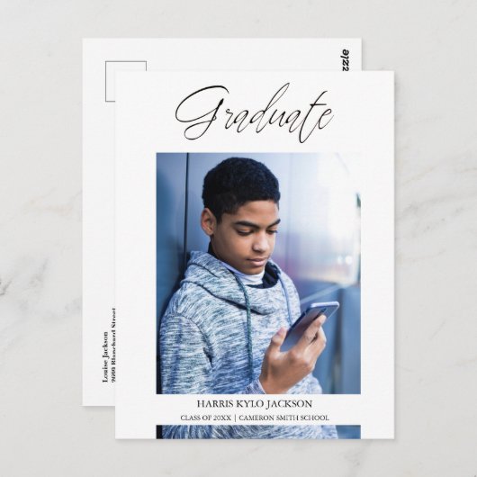 Whimsical Moderne Afstuderen Calligraphy Photo Briefkaart (Voorkant / Achterkant)