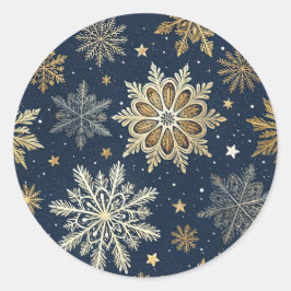Whimsical Moderne Navy Gouden Sneeuwvlokken Ronde Sticker
