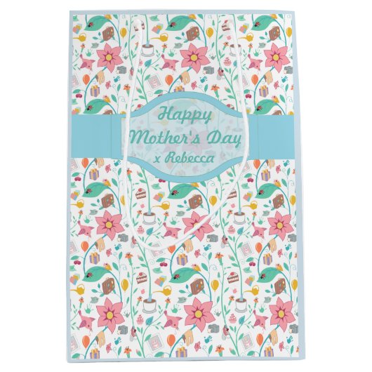 Whimsical  Moederdag Pattern Persoonlijk Medium Cadeauzakje (Voorkant)