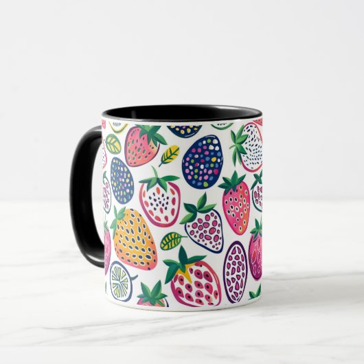 Whimsical Mok met Vibrant Fruit Collage (Voorkant links)