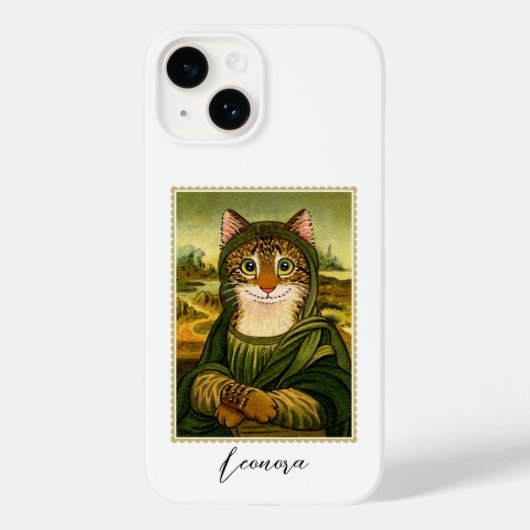 Whimsical Mona Lisa Cat Aangepaste Naam Case-Mate iPhone Case (Achterkant)