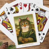 Whimsical Mona Lisa Cat Aangepaste Naam Pokerkaarten