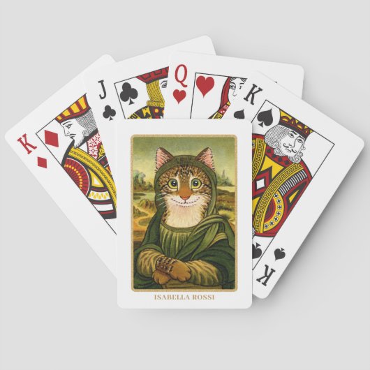 Whimsical Mona Lisa Cat Aangepaste Naam Pokerkaarten (Achterkant)