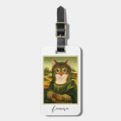 Whimsical Mona Lisa Cat Custom Bagagelabel (Voorkant verticaal)