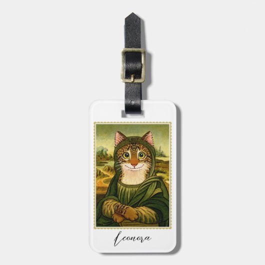 Whimsical Mona Lisa Cat Custom Bagagelabel (Voorkant verticaal)
