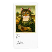 Whimsical Mona Lisa Kat Cadeau Sticker Label (Voorkant)
