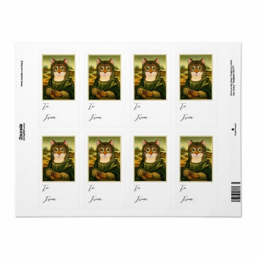 Whimsical Mona Lisa Kat Cadeau Sticker Label (Full Sheet)