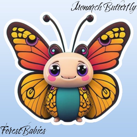 Whimsical Monarch Vlinder Cartoon Graphic Sticker