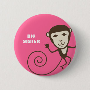 Whimsical Monkey Big Sister Ronde Button 5,7 Cm