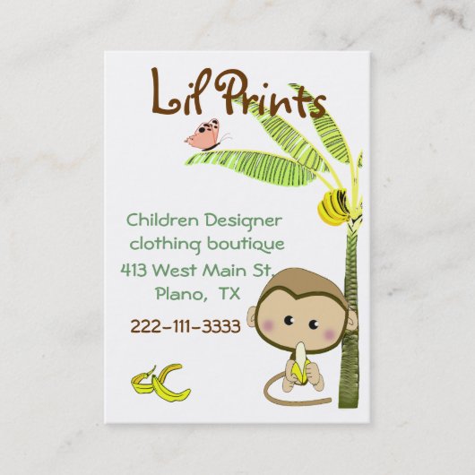 Whimsical Monkey Boutique Visitekaartje Label (Voorkant)