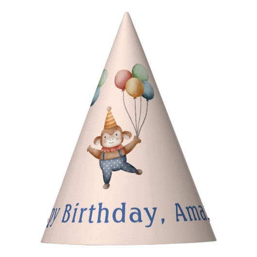 Whimsical Monkey Circus Verjaardagsfeest Feesthoedjes (Voorkant)