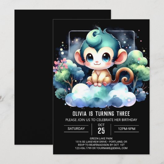 Whimsical Monkey Verjaardag Kaart (Voorkant / Achterkant)