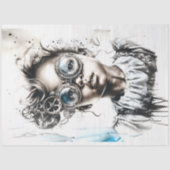 Whimsical Monochrome Meisje in Goggles W7 Decoupag Tissuepapier (Voorkant)
