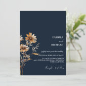 Whimsical Monogram Boho Blue Wildflower bruiloft Kaart (Staand voorkant)