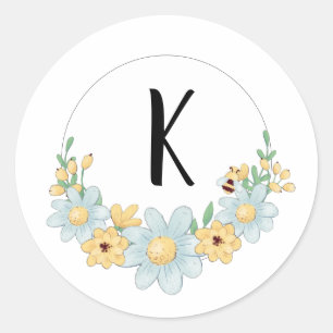 Whimsical Monogram Bumble Bee Ronde Sticker