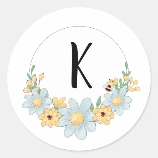 Whimsical Monogram Bumble Bee Ronde Sticker (Voorkant)