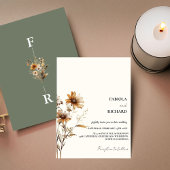 Whimsical Monogram Ivoor Groene Wildflower Bruilof Kaart