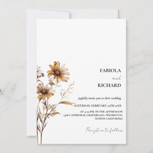 Whimsical Monogram Ivoor Wildflower Bruiloft Kaart (Voorkant)