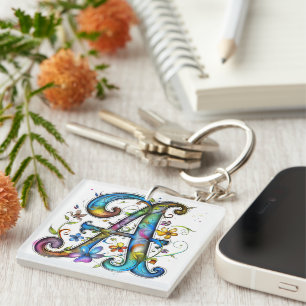 Whimsical Monogram Letter A Sleutelhanger
