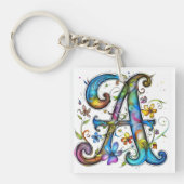 Whimsical Monogram Letter A Sleutelhanger (Voorkant)