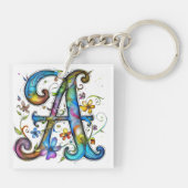 Whimsical Monogram Letter A Sleutelhanger (Achterkant)