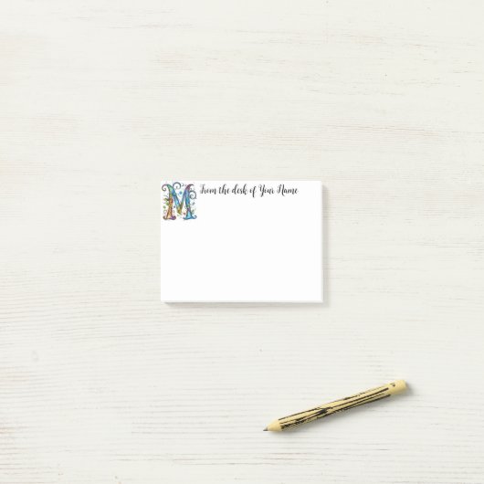 Whimsical Monogram M Post-it® Notes (Op bureau)