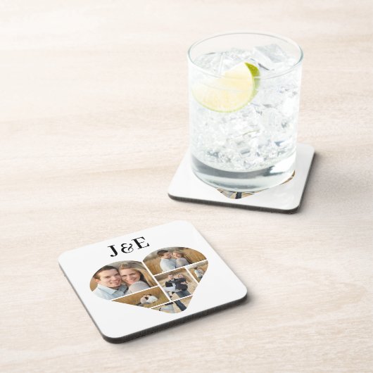 Whimsical Monogram Mooie Hart Fotocollage Bier Onderzetter (Rechterzijde)