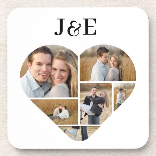 Whimsical Monogram Mooie Hart Fotocollage Bier Onderzetter (Voorkant)