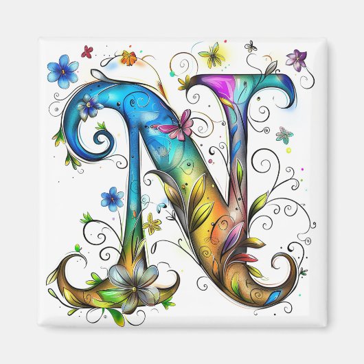 Whimsical-monogram N Magneet (Voorkant)