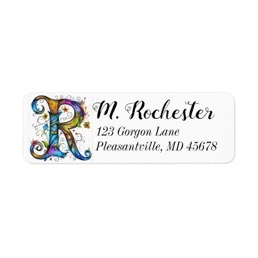 Whimsical Monogram R Etiket (Voorkant)