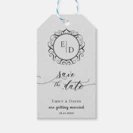 Whimsical Monogram Script Weddenschap Save the Dat Cadeaulabel