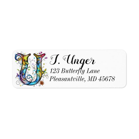 Whimsical Monogram U Etiket (Voorkant)