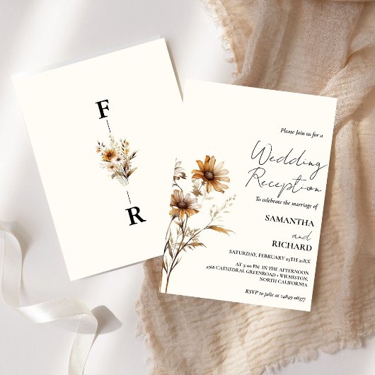 Whimsical Monogram Wildflower Huwelijksreceptie Kaart