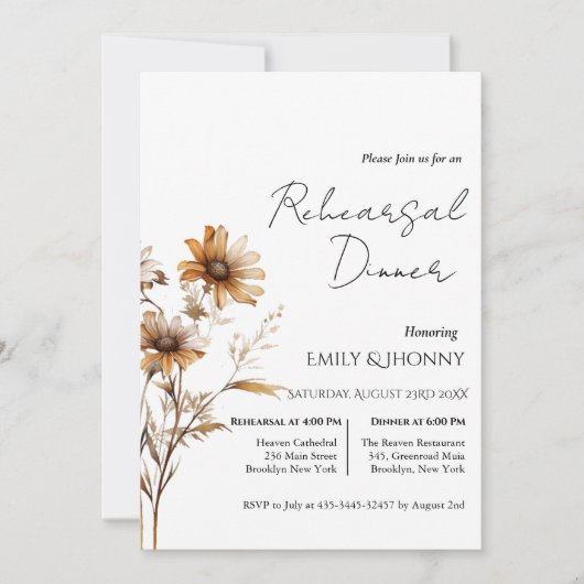 Whimsical Monogram Wildflower repetitie diner Kaart (Voorkant)