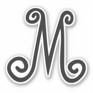 Whimsical Monogram Zwart Initiaal Sticker